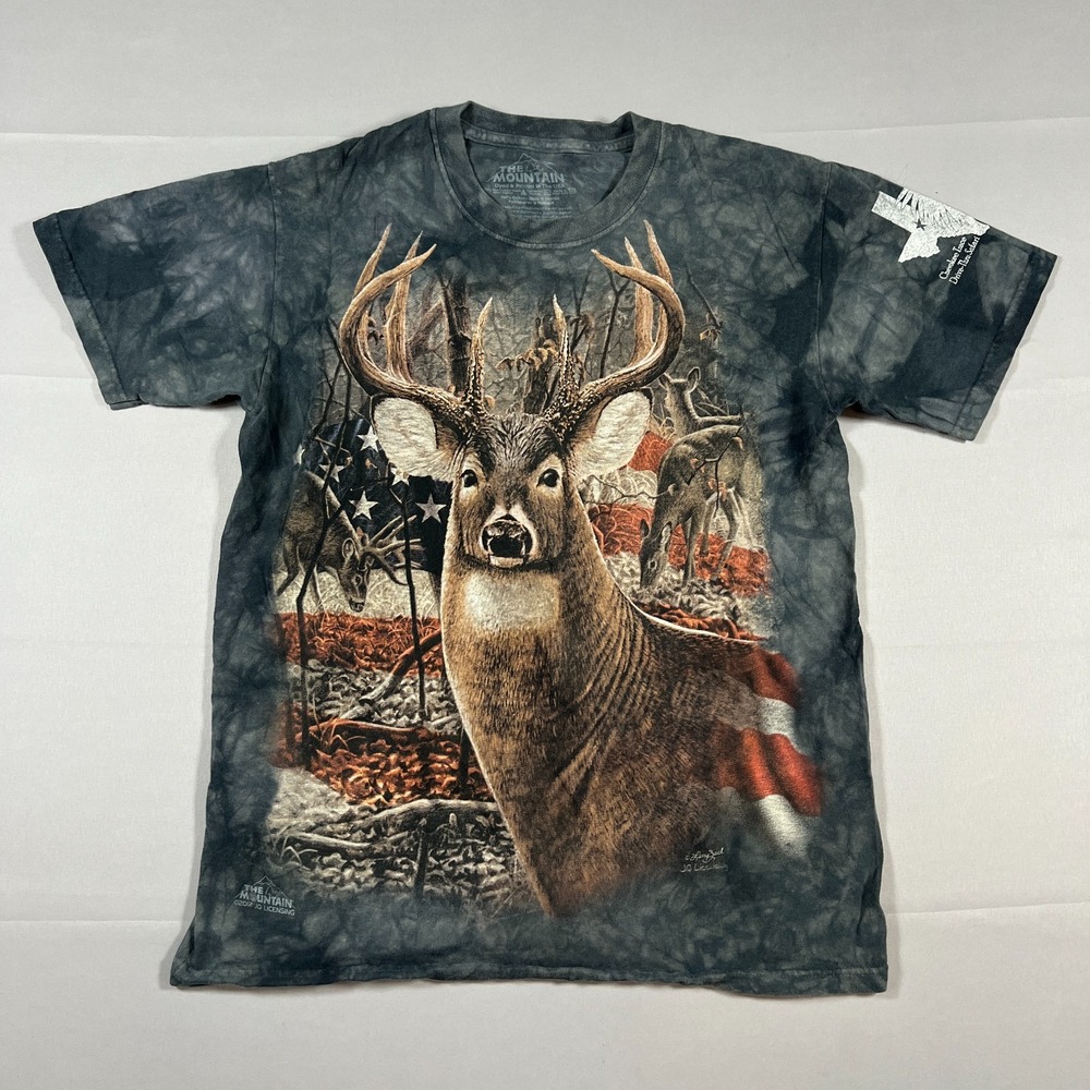 The Mountain Patriotic Buck T Shirt Mens S Multicolor Graphic Tie Dye Crew Neck